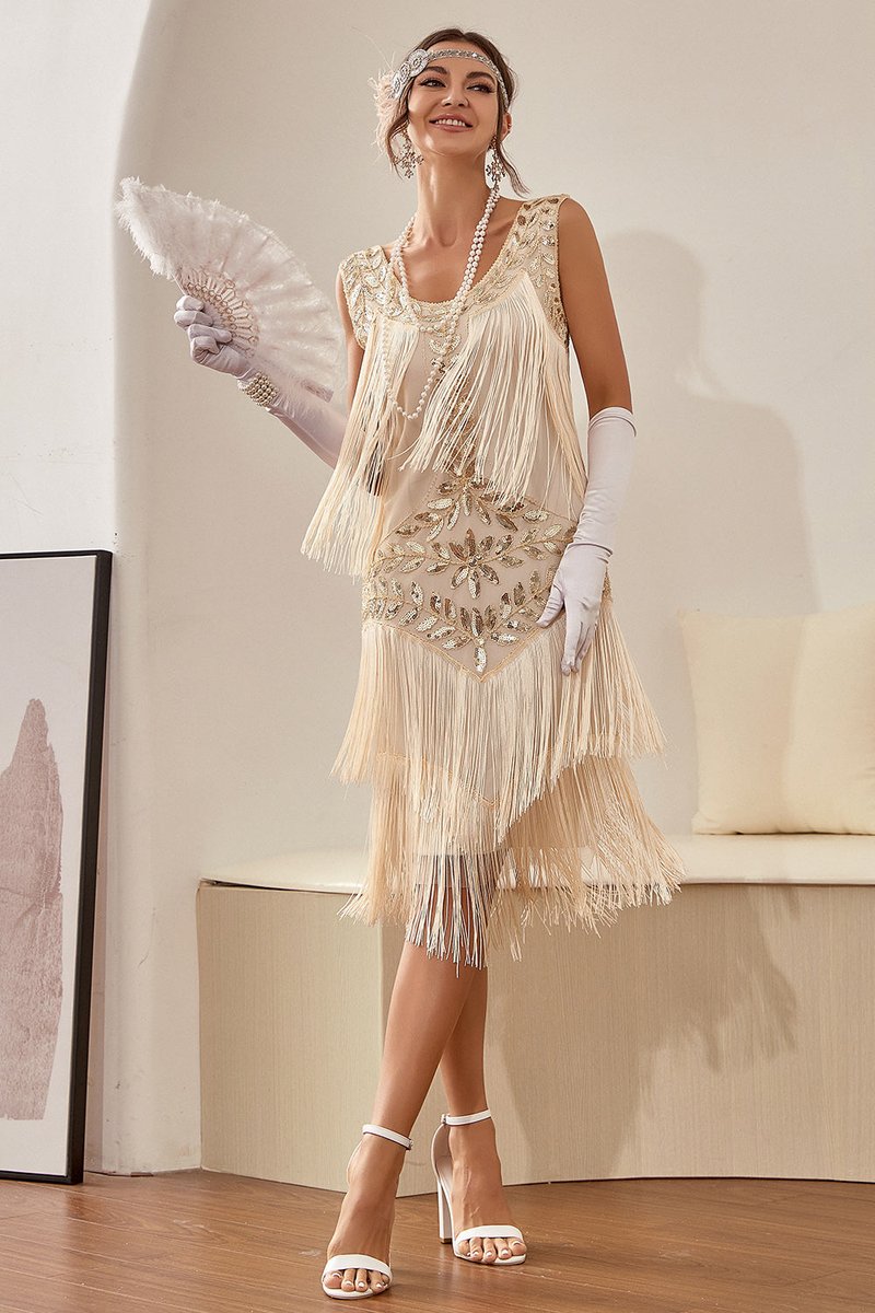 Women's 1920s Sequin Fringe Cocktail Party Dress Flapper Style