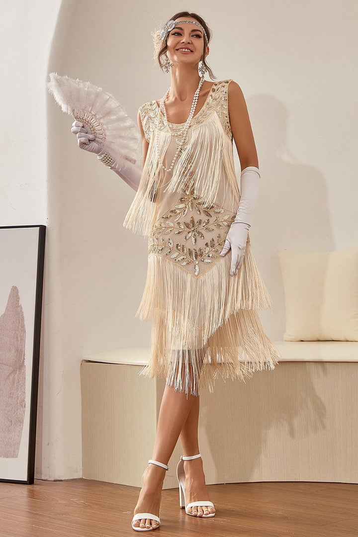 Women's 1920s Sequin Fringe Cocktail Party Dress Flapper Style