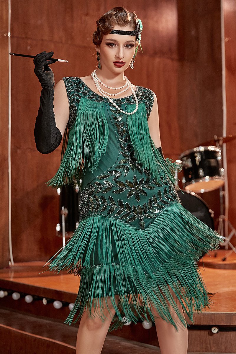 Women's 1920s Sequin Fringe Cocktail Party Dress Flapper Style