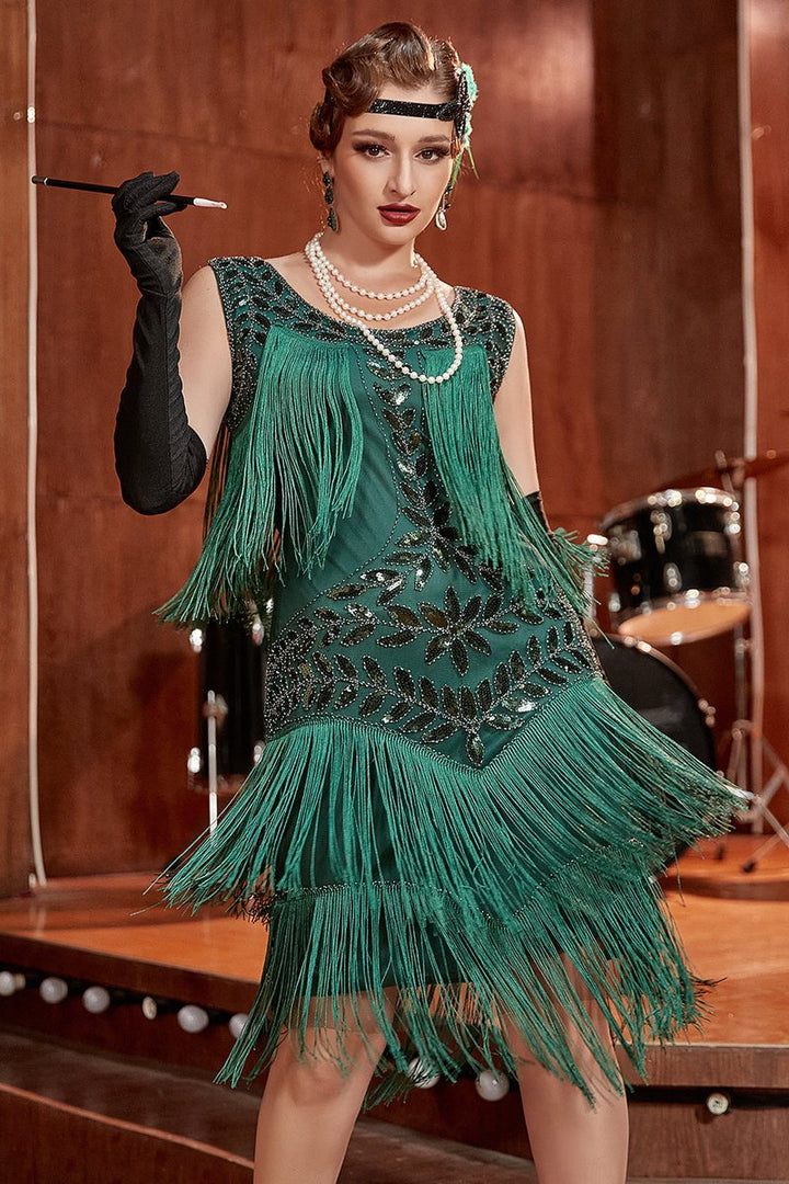 Women's 1920s Sequin Fringe Cocktail Party Dress Flapper Style