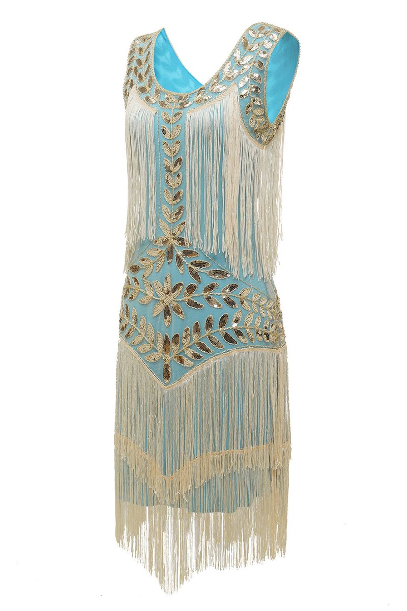 Women's 1920s Sequin Fringe Cocktail Party Dress Flapper Style