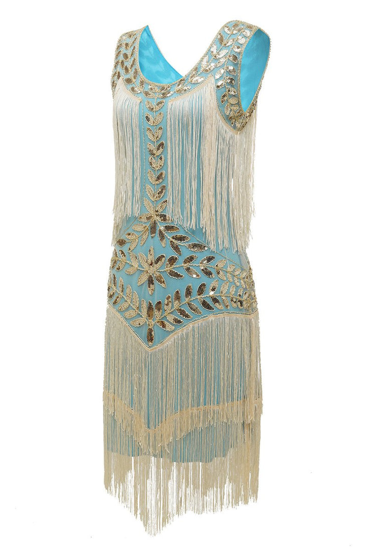 Women's 1920s Sequin Fringe Cocktail Party Dress Flapper Style