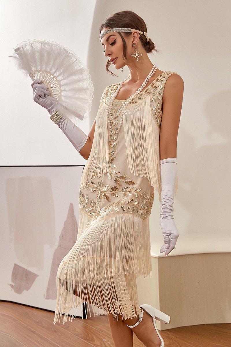 Women's 1920s Sequin Fringe Cocktail Party Dress Flapper Style
