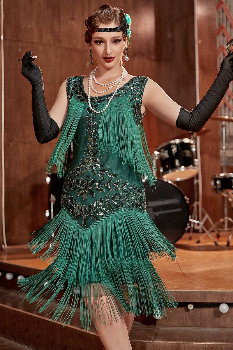 Women's 1920s Sequin Fringe Cocktail Party Dress Flapper Style