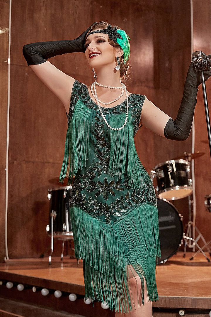 Women's 1920s Sequin Fringe Cocktail Party Dress Flapper Style