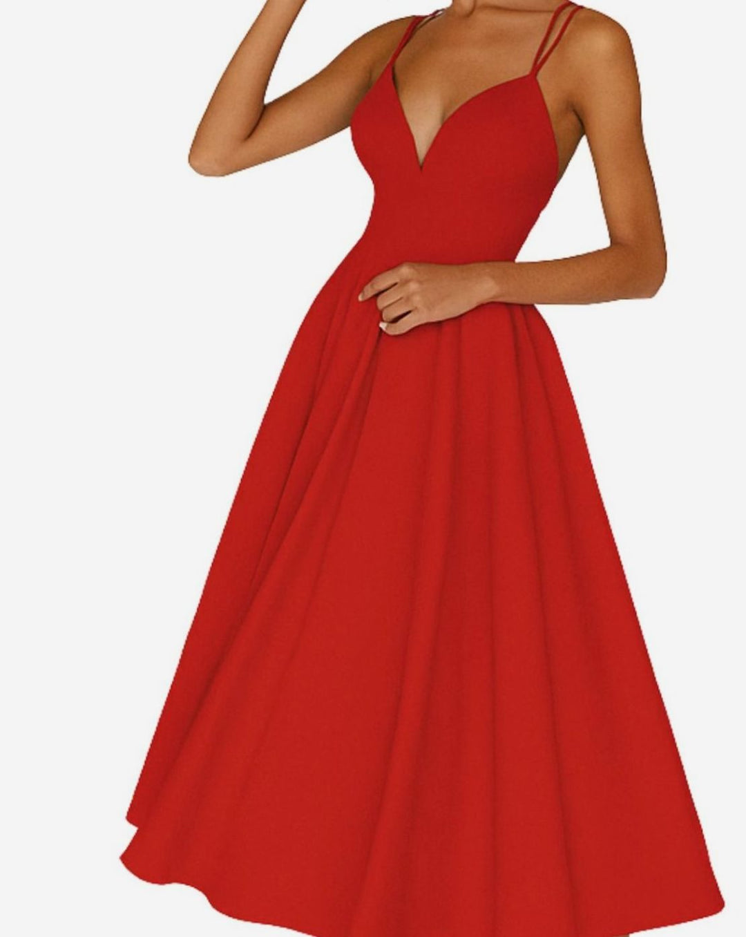Women's A-Line V-Neck Spaghetti Strap Midi Wedding Guest Dress