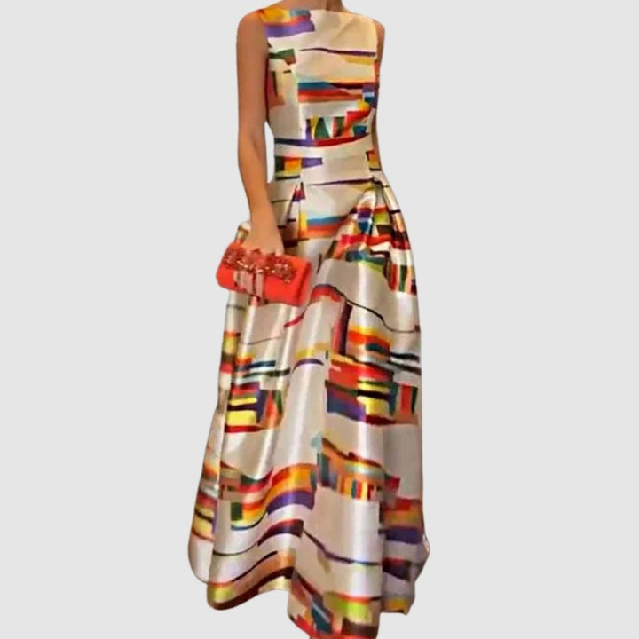 Women's Abstract Print Sleeveless Satin A-Line Maxi Dress