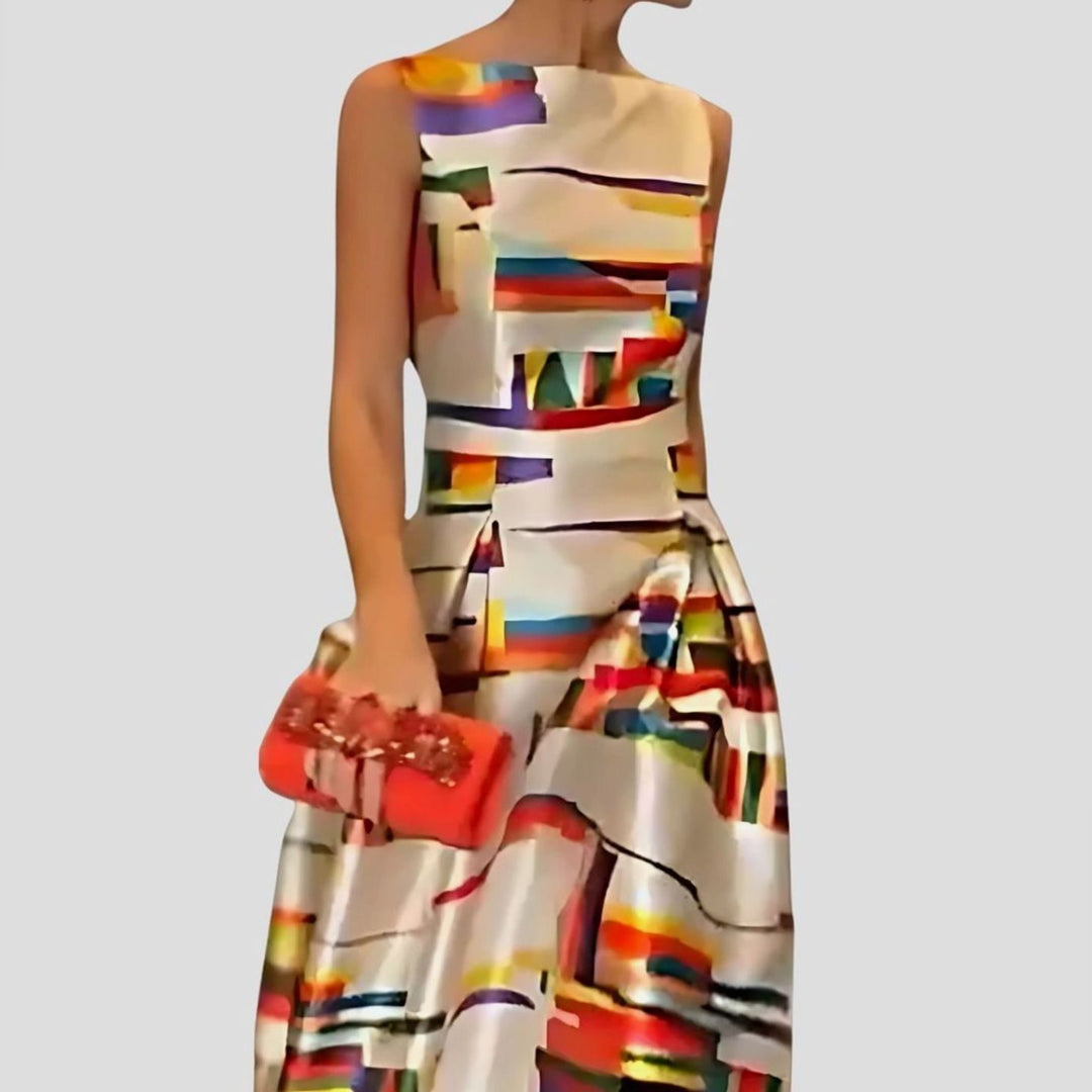 Women's Abstract Print Sleeveless Satin A-Line Maxi Dress