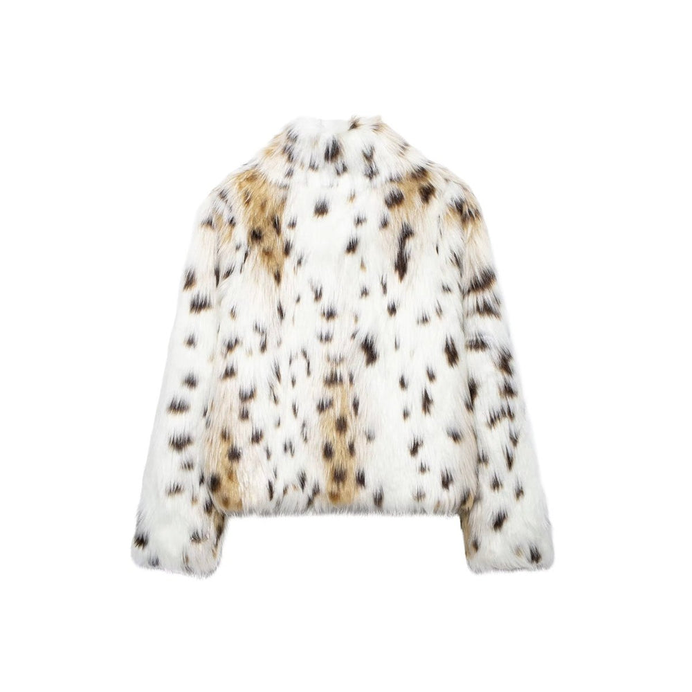 Women's Animal Print Fluffy Faux Fur Coat Winter Jacket
