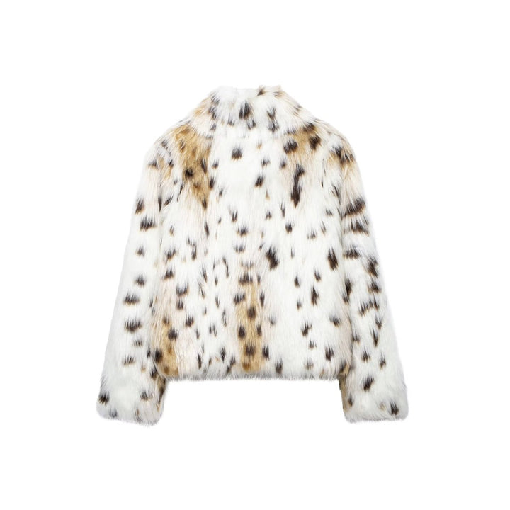 Women's Animal Print Fluffy Faux Fur Coat Winter Jacket