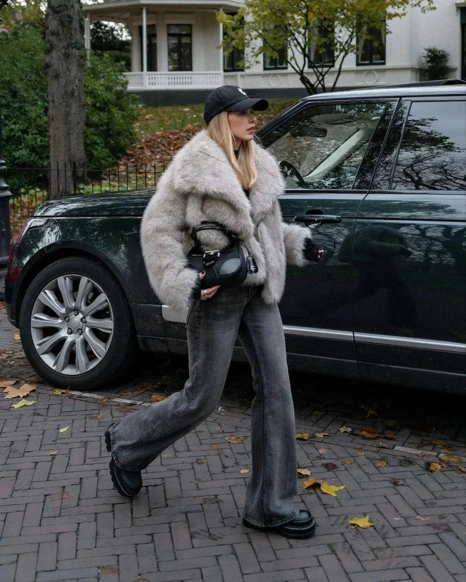 Women's Animal Print Fluffy Faux Fur Coat Winter Jacket