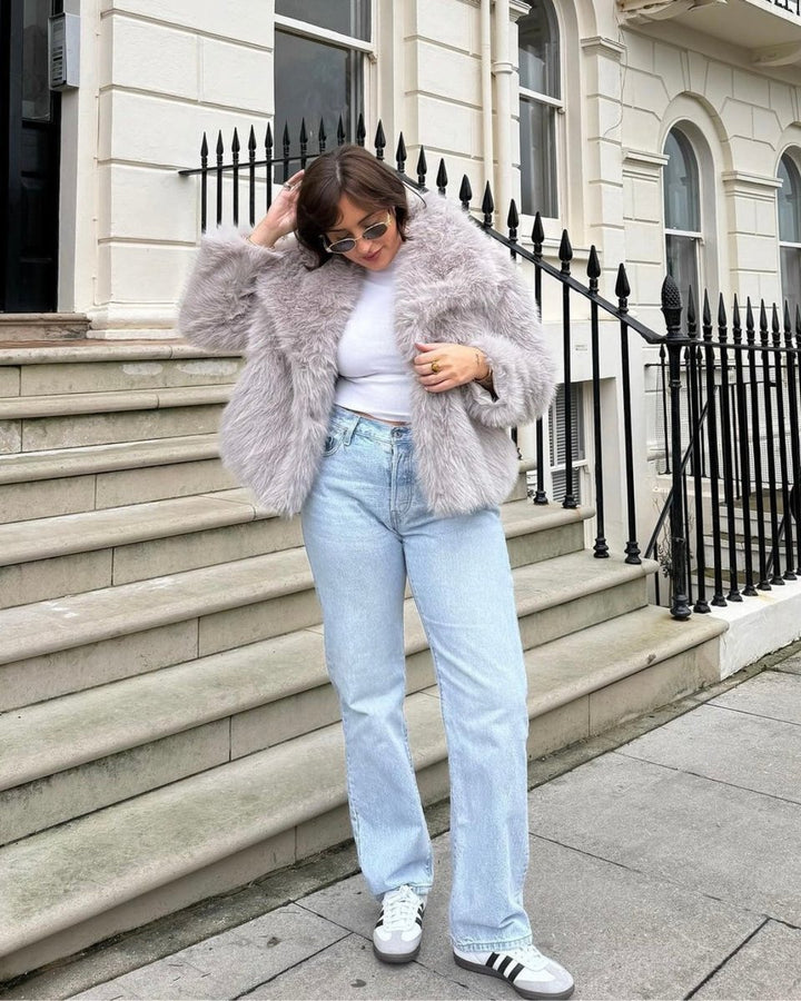 Women's Animal Print Fluffy Faux Fur Coat Winter Jacket