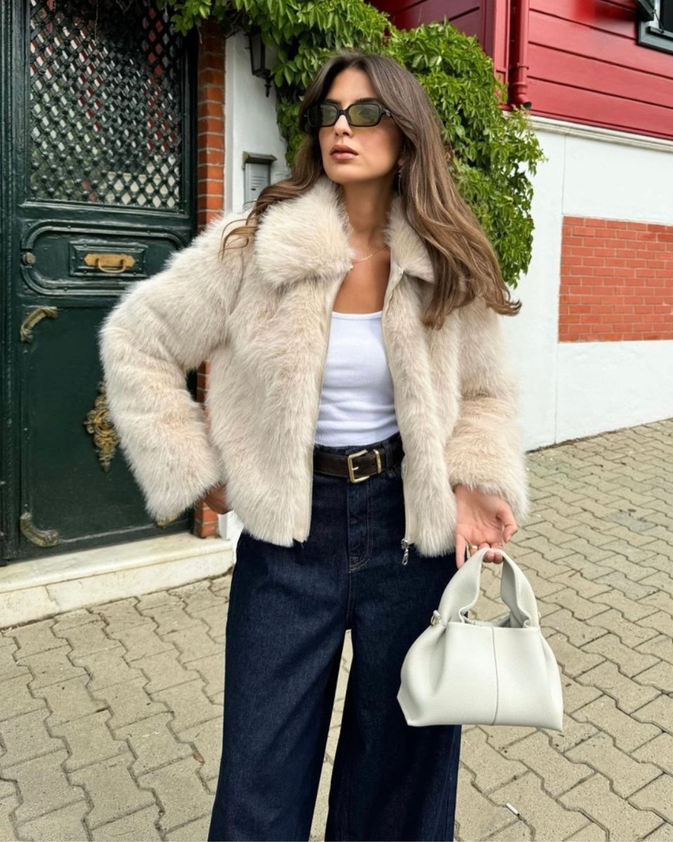 Women's Animal Print Fluffy Faux Fur Coat Winter Jacket