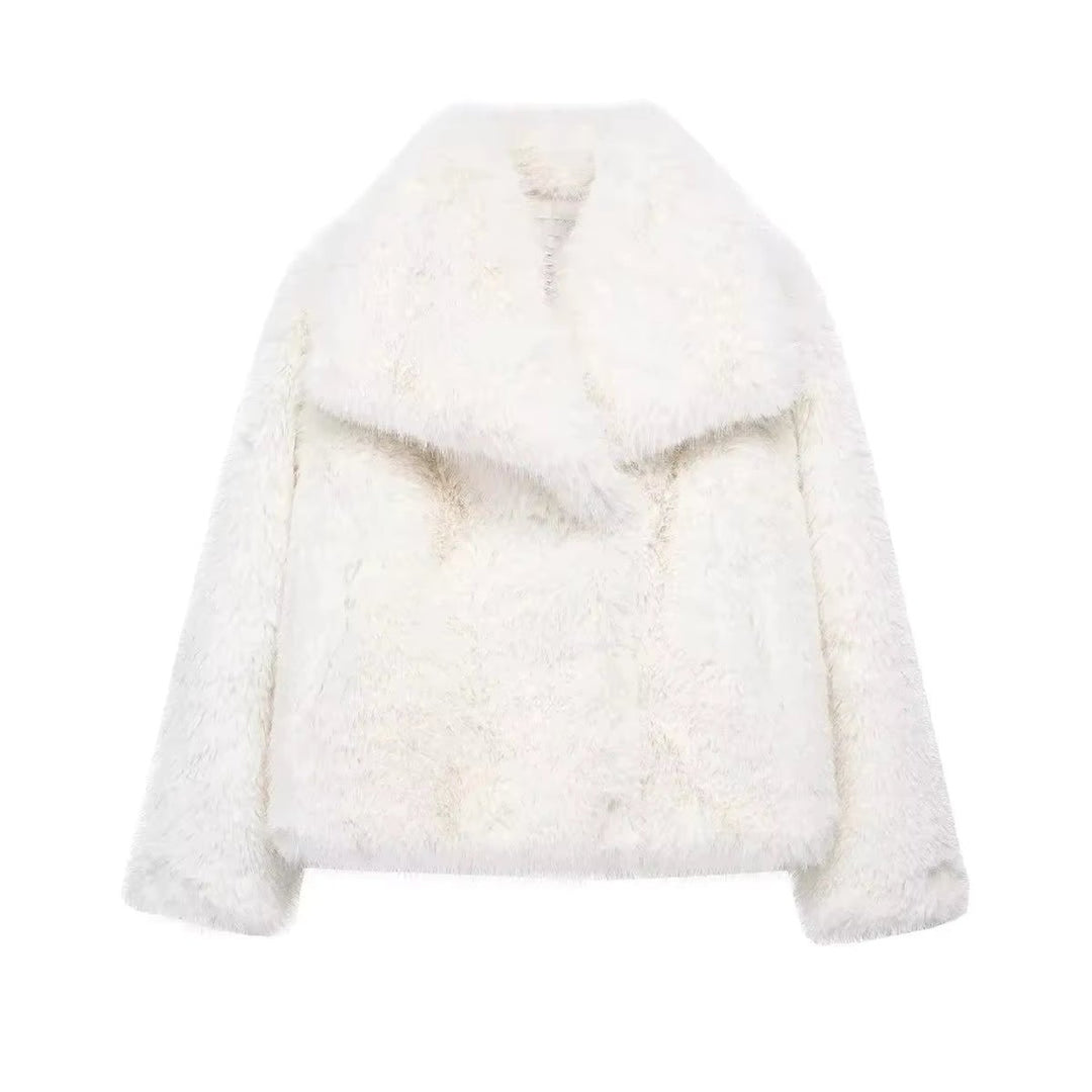Women's Animal Print Fluffy Faux Fur Coat Winter Jacket