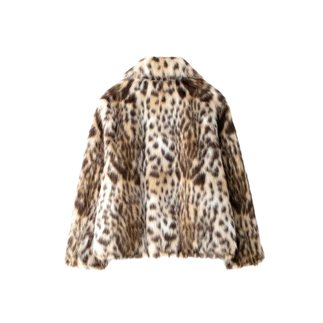 Women's Animal Print Fluffy Faux Fur Coat Winter Jacket