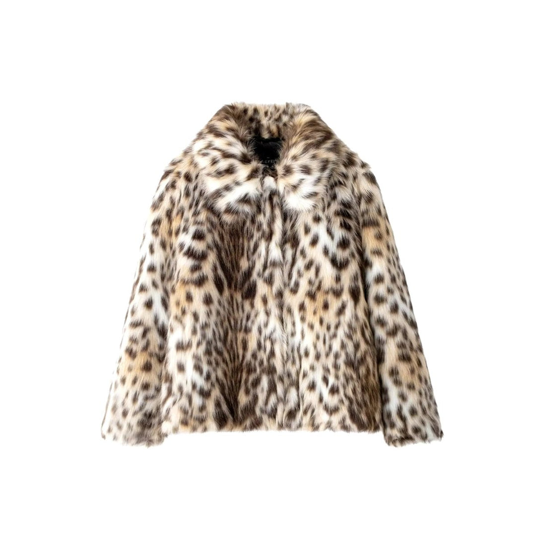 Women's Animal Print Fluffy Faux Fur Coat Winter Jacket