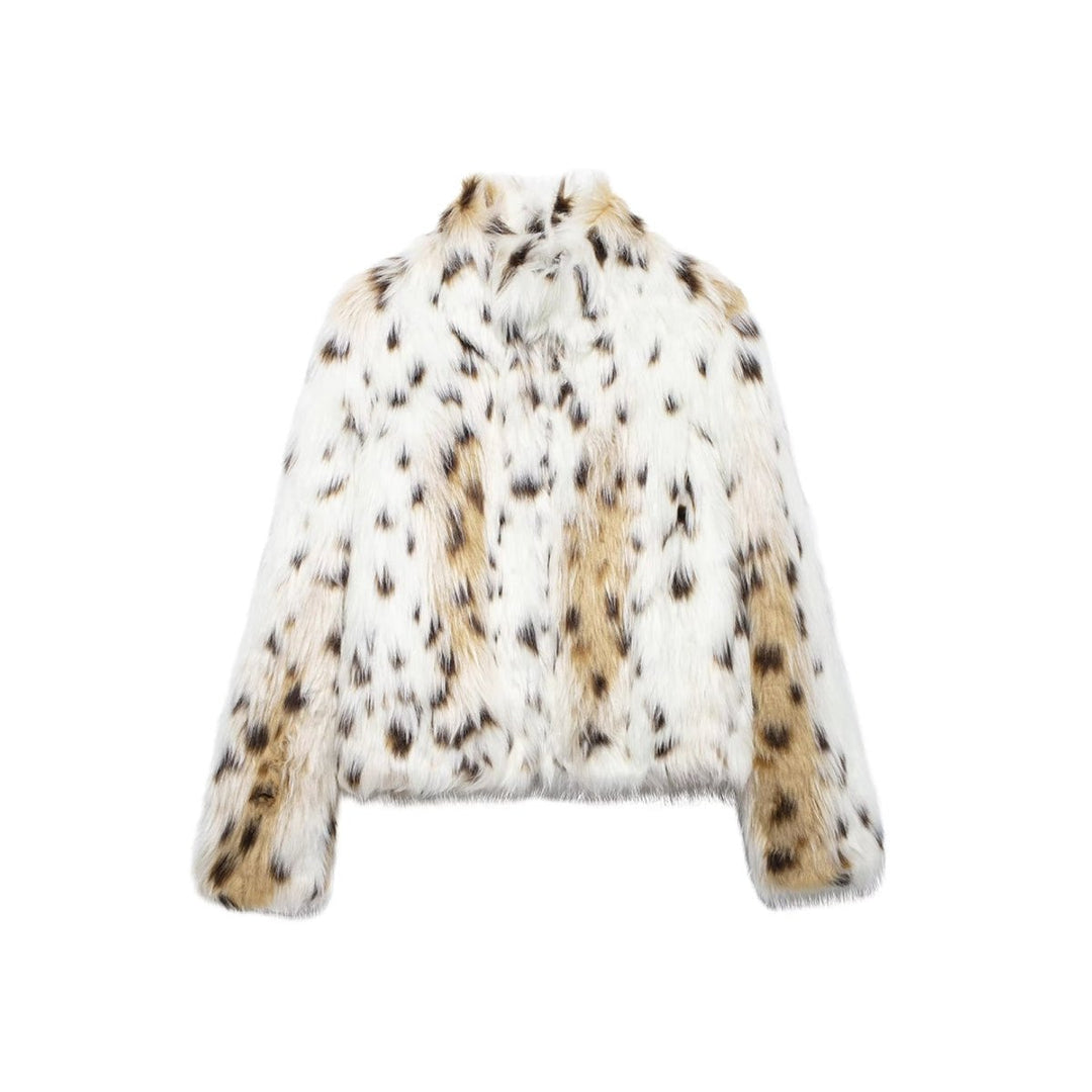 Women's Animal Print Fluffy Faux Fur Coat Winter Jacket