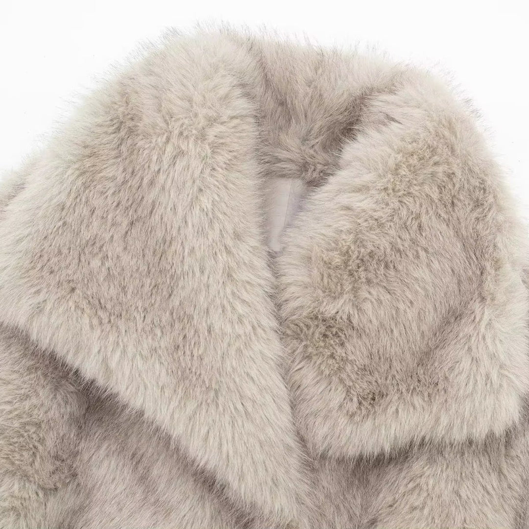 Women's Animal Print Fluffy Faux Fur Coat Winter Jacket