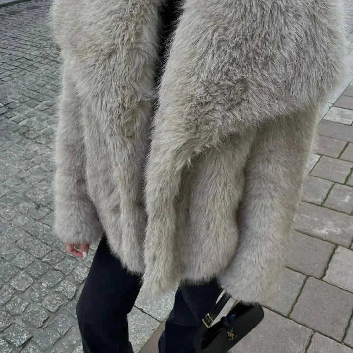 Women's Animal Print Fluffy Faux Fur Coat Winter Jacket