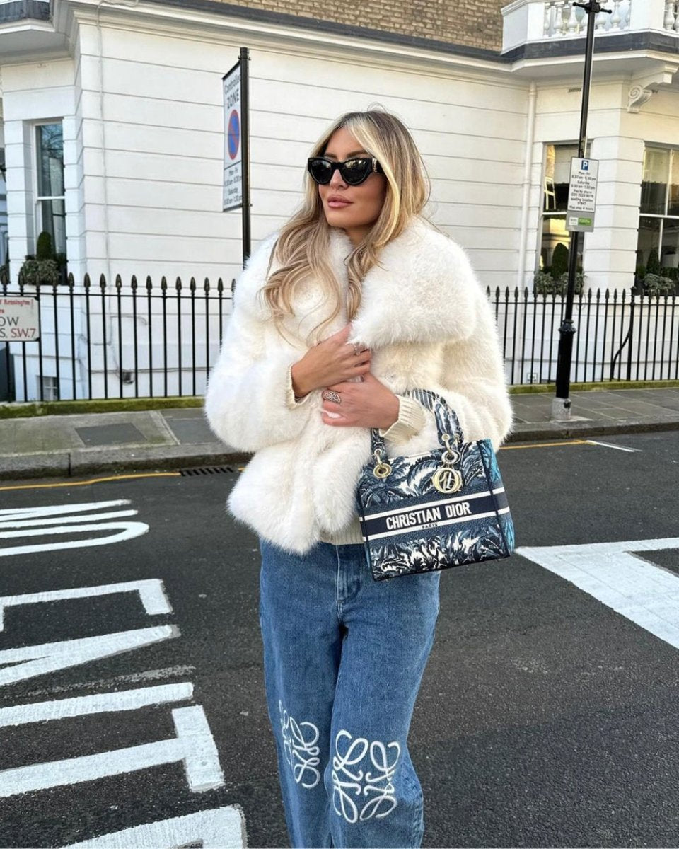 Women's Animal Print Fluffy Faux Fur Coat Winter Jacket