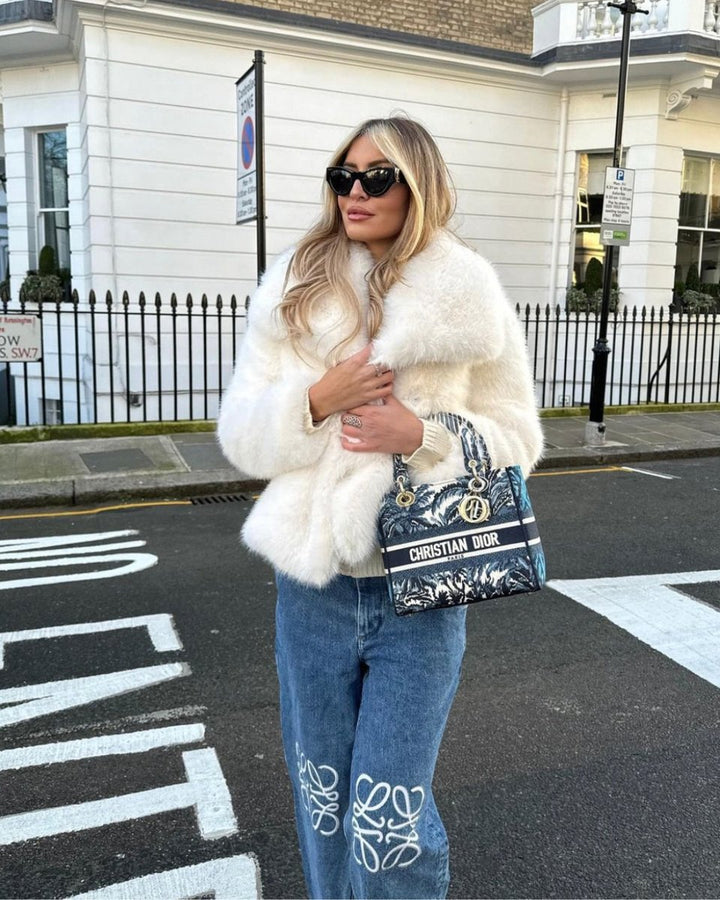 Women's Animal Print Fluffy Faux Fur Coat Winter Jacket
