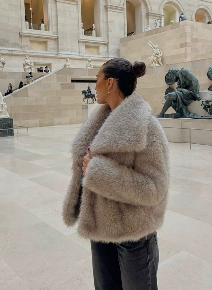 Women's Animal Print Fluffy Faux Fur Coat Winter Jacket