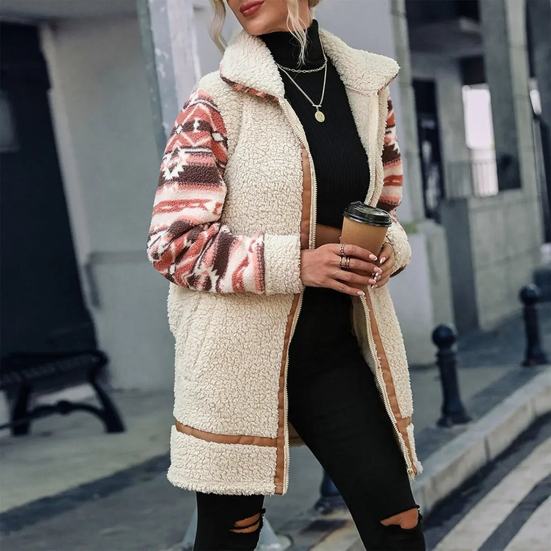 Women's Aztec-Sleeve Sherpa Zip-Up Faux Fur Coat