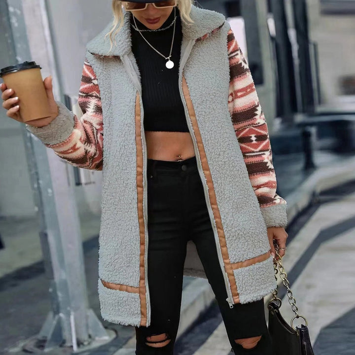 Women's Aztec-Sleeve Sherpa Zip-Up Faux Fur Coat