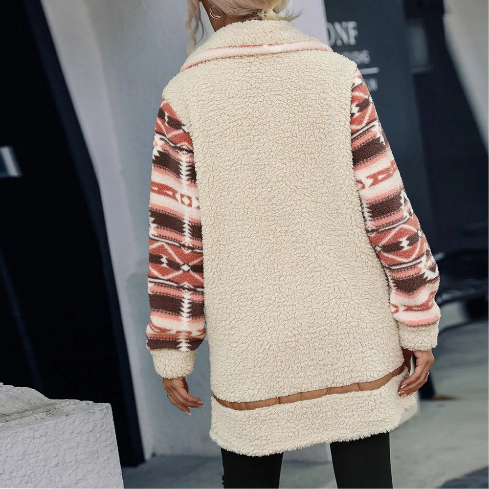 Women's Aztec-Sleeve Sherpa Zip-Up Faux Fur Coat