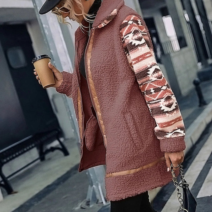 Women's Aztec-Sleeve Sherpa Zip-Up Faux Fur Coat