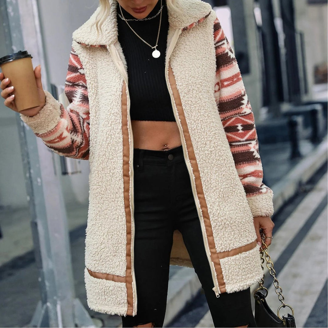 Women's Aztec-Sleeve Sherpa Zip-Up Faux Fur Coat