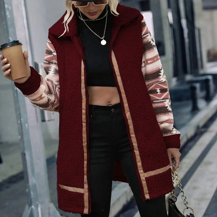 Women's Aztec-Sleeve Sherpa Zip-Up Faux Fur Coat