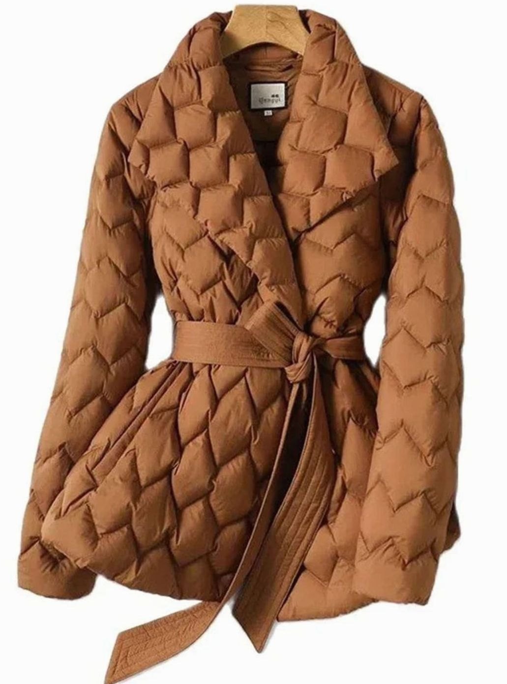 Women's Belted Diamond-Quilted Puffer Jacket - Caramel