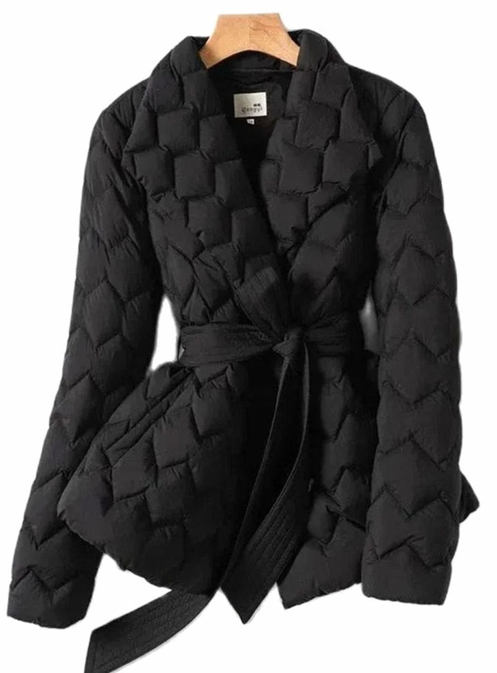 Women's Belted Diamond-Quilted Puffer Jacket - Black