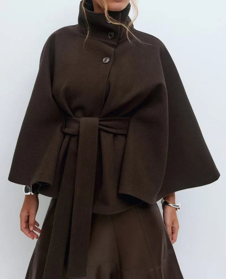 Women's Belted Funnel-Neck Short Cape Coat