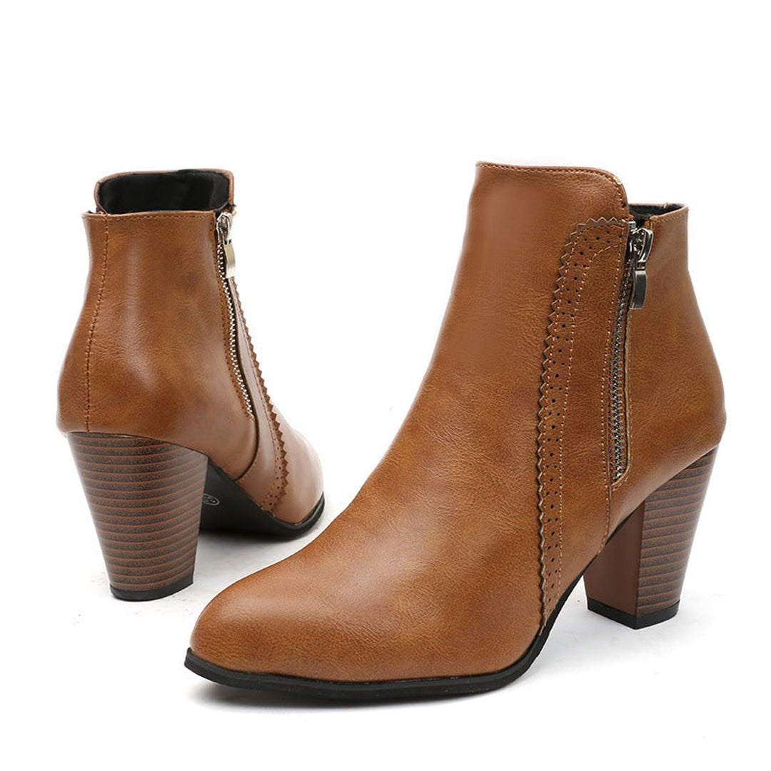Women's Block-Heel Side-Zip Pointed-Toe Ankle Heeled Boots