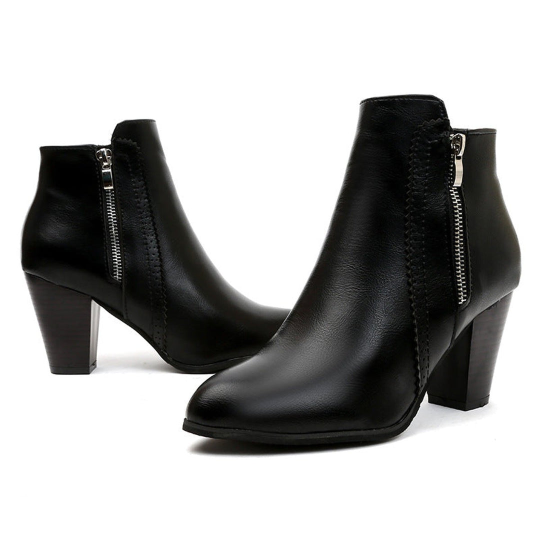 Women's Block-Heel Side-Zip Pointed-Toe Ankle Heeled Boots