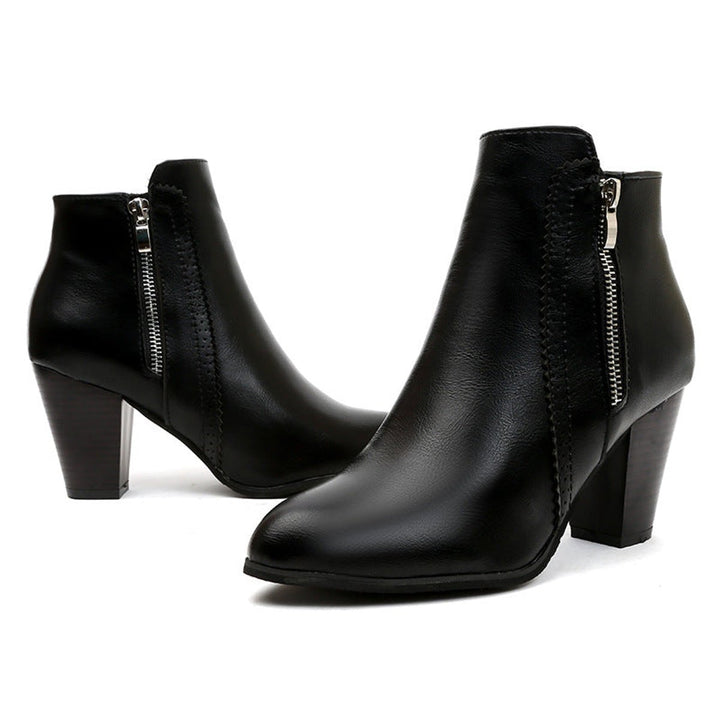 Women's Block-Heel Side-Zip Pointed-Toe Ankle Heeled Boots