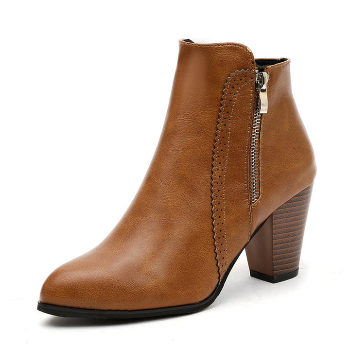 Women's Block-Heel Side-Zip Pointed-Toe Ankle Heeled Boots