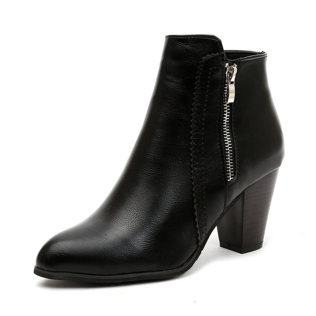 Women's Block-Heel Side-Zip Pointed-Toe Ankle Heeled Boots