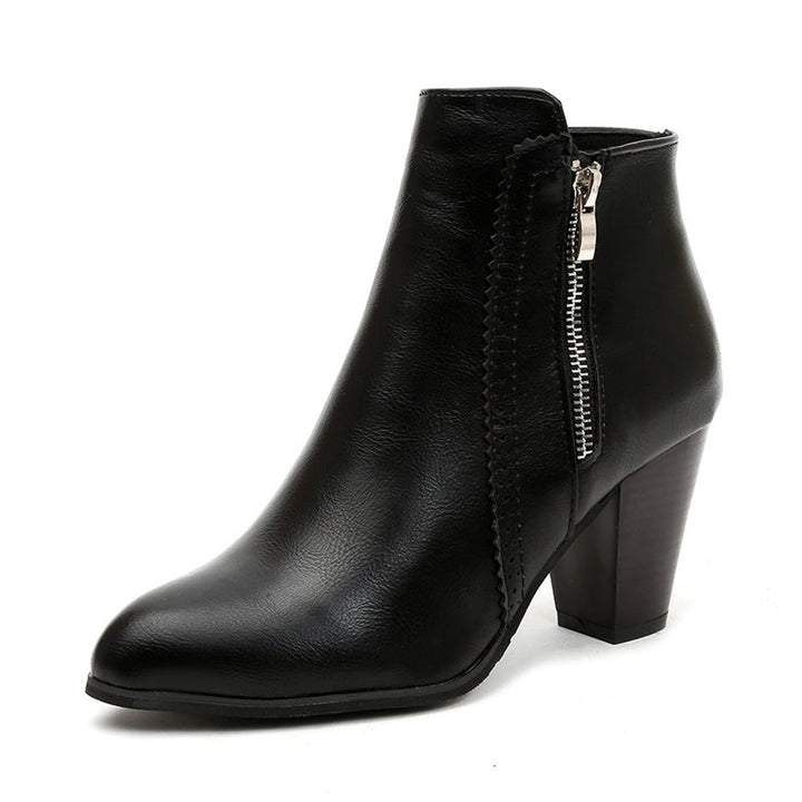 Women's Block-Heel Side-Zip Pointed-Toe Ankle Heeled Boots