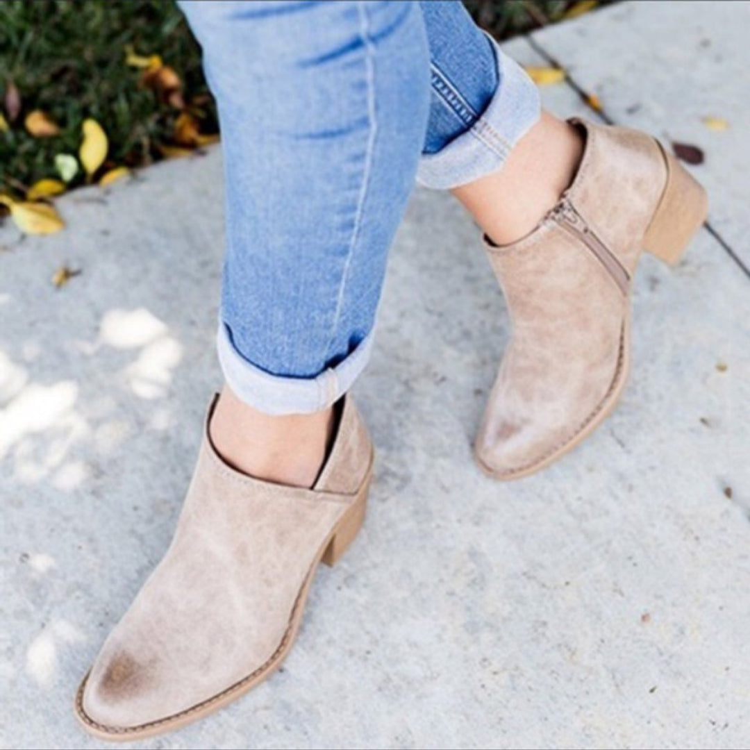 Women's Block-Heel Side-Zip Suede Ankle Heeled Boots