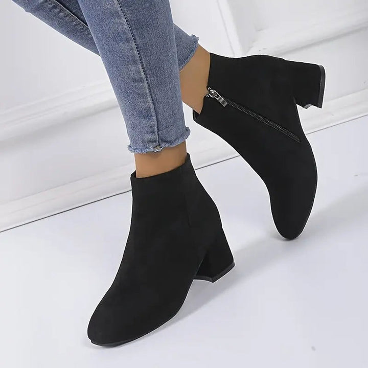 Women's Block-Heel Side-Zip Suede Ankle Heeled Boots