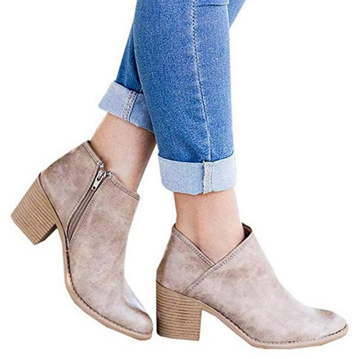 Women's Block-Heel Side-Zip Suede Ankle Heeled Boots
