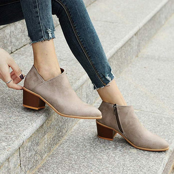 Women's Block-Heel Side-Zip Suede Ankle Heeled Boots