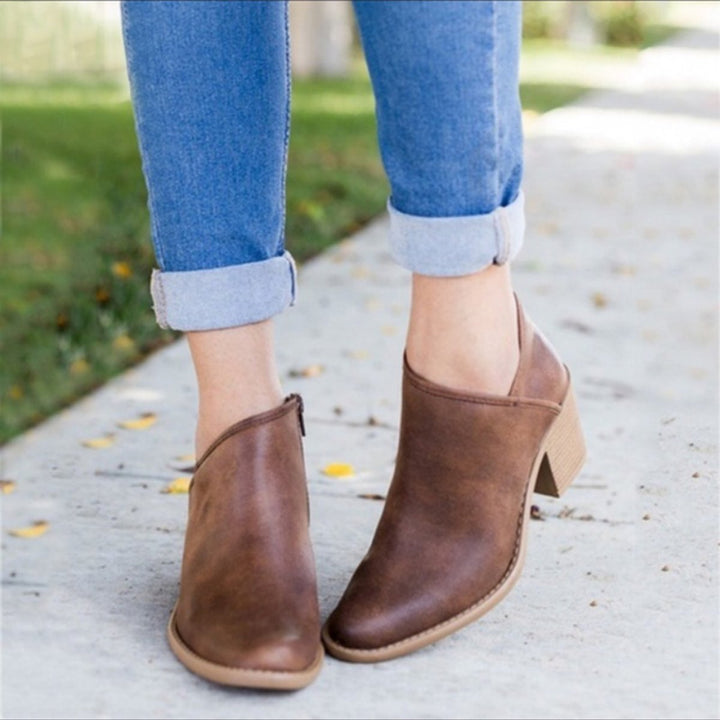 Women's Block-Heel Side-Zip Suede Ankle Heeled Boots