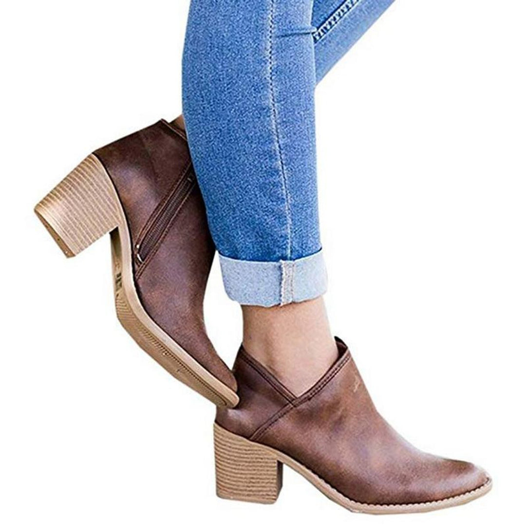 Women's Block-Heel Side-Zip Suede Ankle Heeled Boots