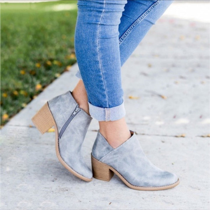 Women's Block-Heel Side-Zip Suede Ankle Heeled Boots