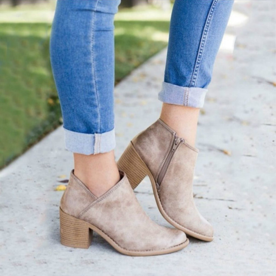 Women's Block-Heel Side-Zip Suede Ankle Heeled Boots