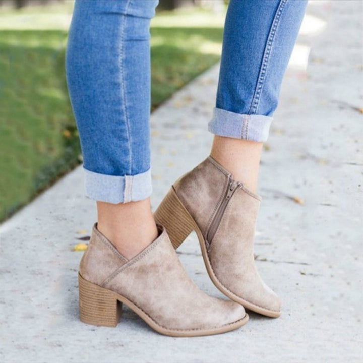 Women's Block-Heel Side-Zip Suede Ankle Heeled Boots